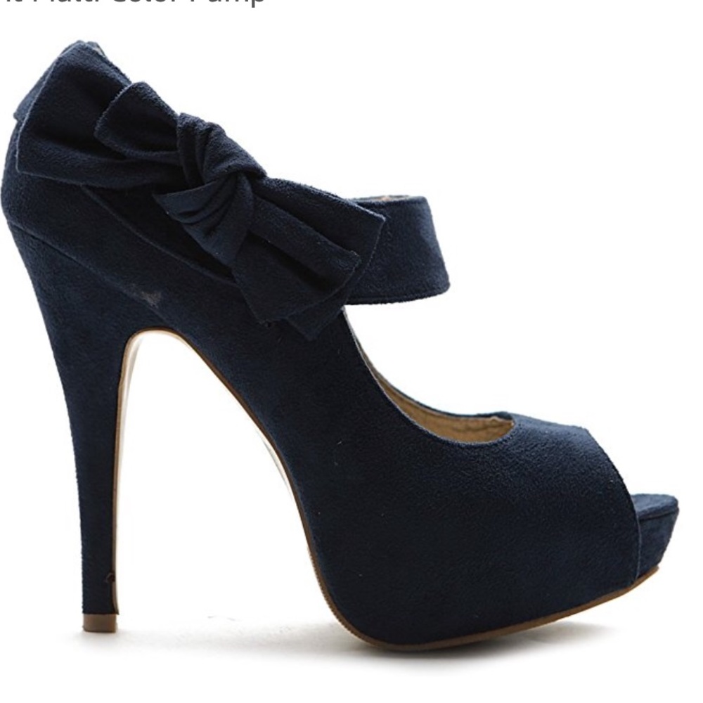 Platform Open Toe High Heel Ribbon Accent Pump - image 5